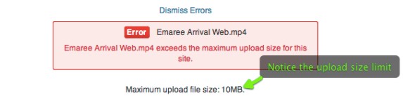 Embed video on website - Upload size limit